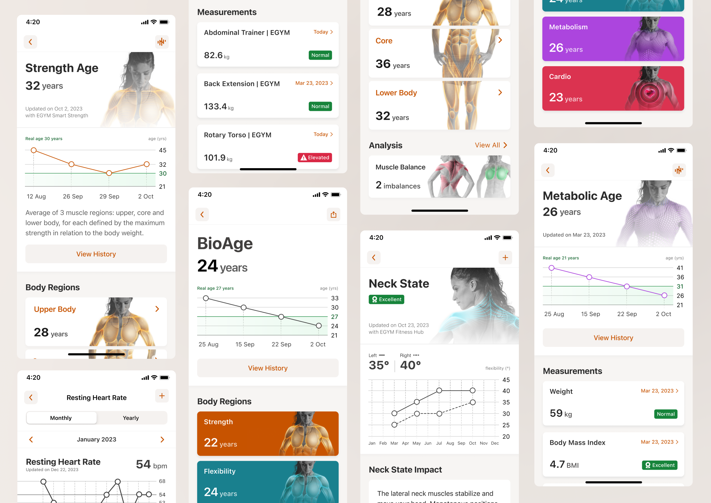 Mobile app screens mockup of the BioAge
